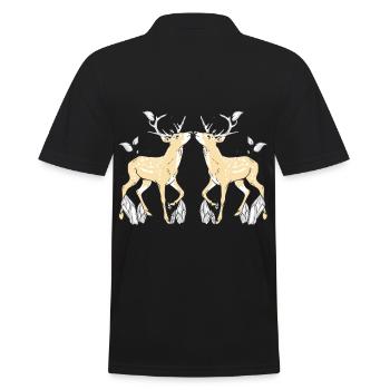 Geweih Reh Hirsch Rehbock Wildtiere Rotwild - Männer Poloshirt - Schwarz - Hinten - Kai (181cm)