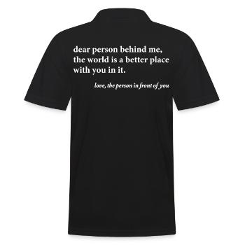 Chère personne derrière moi – Citation positive - Polo Homme - noir - Dos - Kai (181cm)