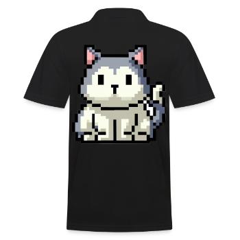 8bit 16bit verpixelt Katze - Männer Poloshirt - Schwarz - Hinten - Kai (181cm)