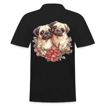Cute pug couple - Men's Polo Shirt - black - Back - Kai (181cm)