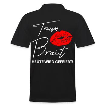 team braut "heute wird gefeiert" Küsschen. - Männer Poloshirt - Schwarz - Hinten - Kai (181cm)