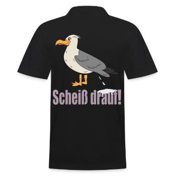 Möwe Lustig Spruch Scheiss Drauf als Norddeutscher - Männer Poloshirt - Schwarz - Hinten - Kai (181cm)