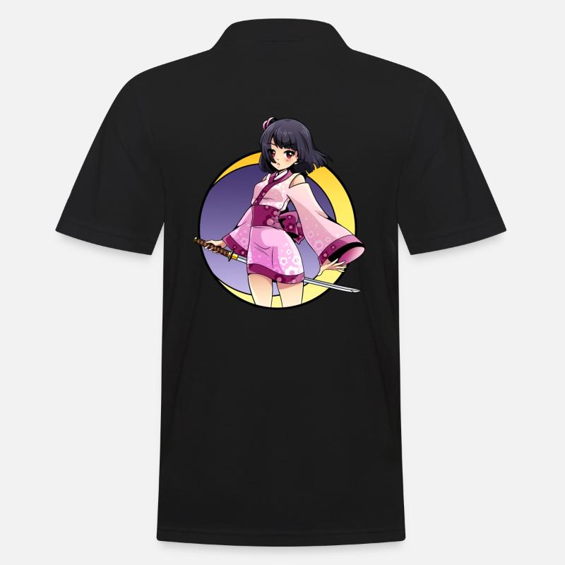 Samurai Anime Mädchen - Männer Poloshirt - Schwarz