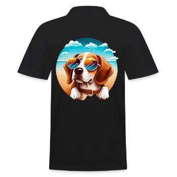Beagle mit Sonnenbrille am Strand - Männer Poloshirt - Schwarz - Hinten - Kai (181cm)
