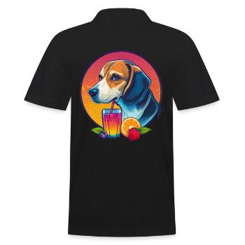 Beagle mit Drink und Früchten - Männer Poloshirt - Schwarz - Hinten - Kai (181cm)