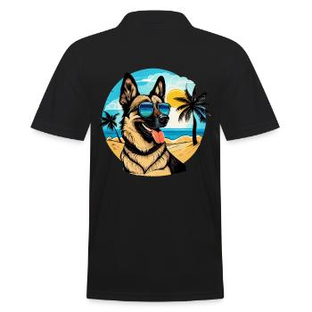 Schäferhund am Strand mit Sonnenbrille - Männer Poloshirt - Schwarz - Hinten - Kai (181cm)