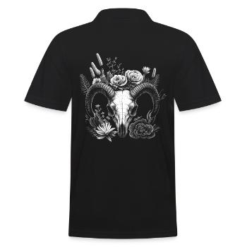 Widder Schädel mit Blumen und Sukkulenten - Männer Poloshirt - Schwarz - Hinten - Kai (181cm)