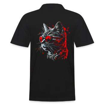 Coole futuristische Steampunk Katze, rote Brille - Männer Poloshirt - Schwarz - Hinten - Kai (181cm)