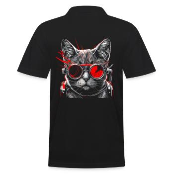 Chat steampunk futuriste cool, lunettes rouges - Polo Homme - noir - Dos - Kai (181cm)