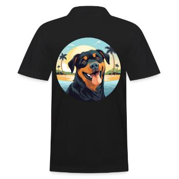 Rottweiler Hund am Strand - Männer Poloshirt - Schwarz - Hinten - Kai (181cm)