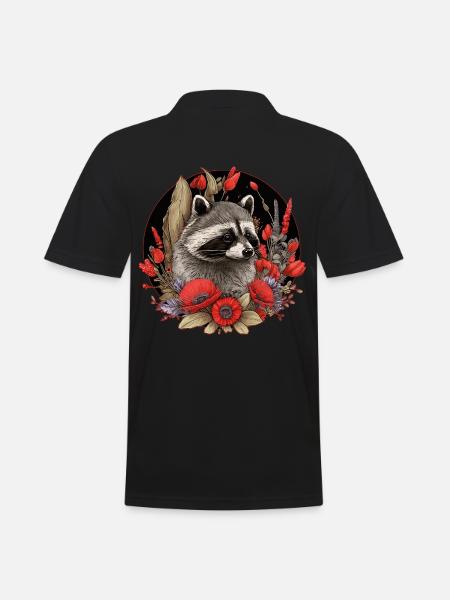 Waschbär Waldtiere - Männer Poloshirt - Schwarz