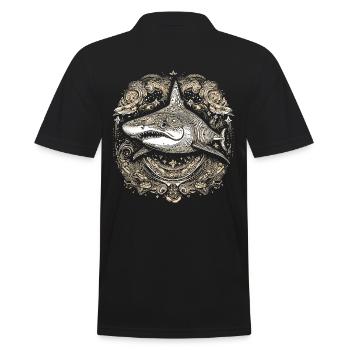 Cool trippy shark with boho/ethnic patterns - Men's Polo Shirt - black - Back - Kai (181cm)