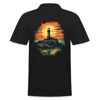 Lighthouse in front of sunset in the sea - Men's Polo Shirt - black - Back - Kai (181cm)