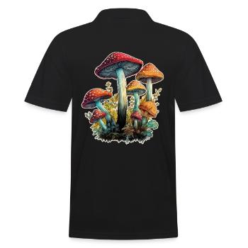Mushrooms Toadstools - Men's Polo Shirt - black - Back - Kai (181cm)