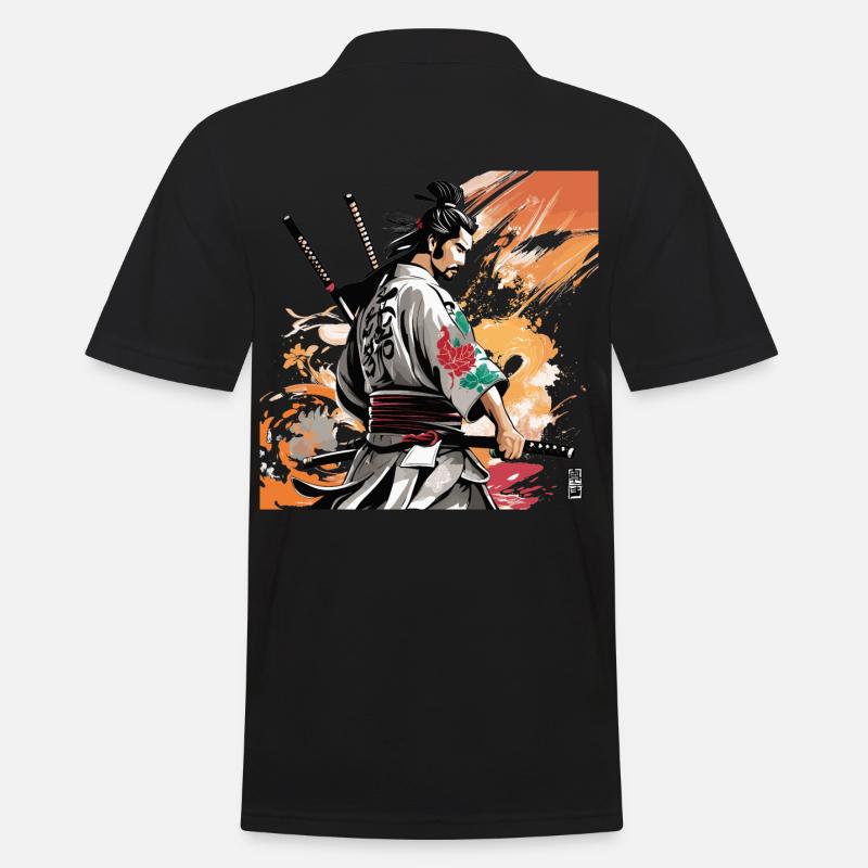 Samurai mit Schwertergrafik - Männer Poloshirt - Schwarz