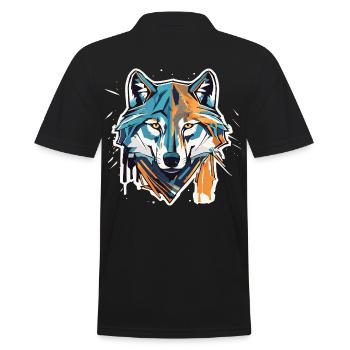 Geometric Wolf Head - Men's Polo Shirt - black - Back - Kai (181cm)