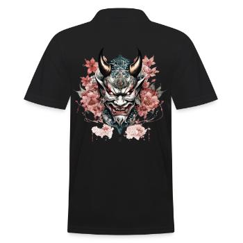 Demon Hannya Mask with Flowers - Men's Polo Shirt - black - Back - Kai (181cm)
