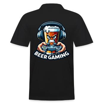 Ein Bier im Cartoon-Stil, das Videospiele abspielt - Männer Poloshirt - Schwarz - Hinten - Kai (181cm)