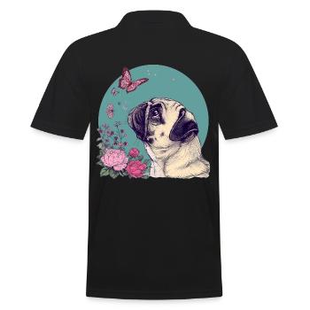 Mops und Schmetterling - Männer Poloshirt - Schwarz - Hinten - Kai (181cm)