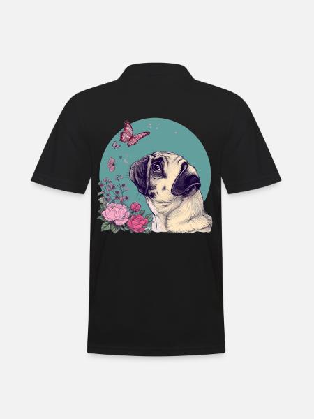 Mops und Schmetterling - Männer Poloshirt - Schwarz