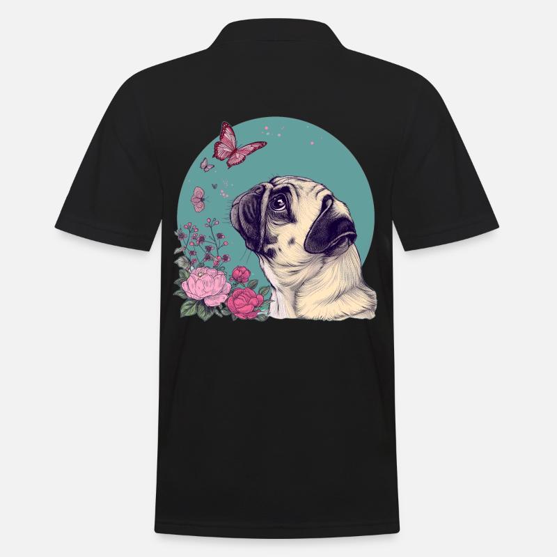 Mops und Schmetterling - Männer Poloshirt - Schwarz