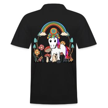 Herbst Blumen Pilze Einhorn Natur bunt Oktober - Männer Poloshirt - Schwarz - Hinten - Kai (181cm)