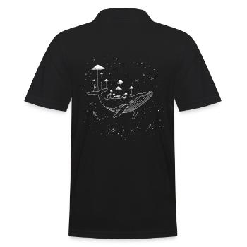Surrealer Wal mit Pilzen im Weltraum mit Sternen - Männer Poloshirt - Schwarz - Hinten - Kai (181cm)