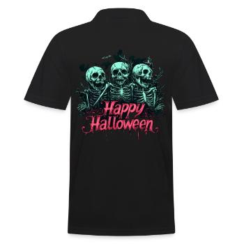 Gruselige Skelette, pink "Happy Halloween" - Männer Poloshirt - Schwarz - Hinten - Kai (181cm)