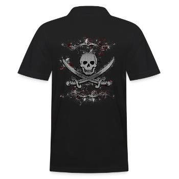 Jolly Roger Skull Pirate Paint Splatter - Men's Polo Shirt - black - Back - Kai (181cm)