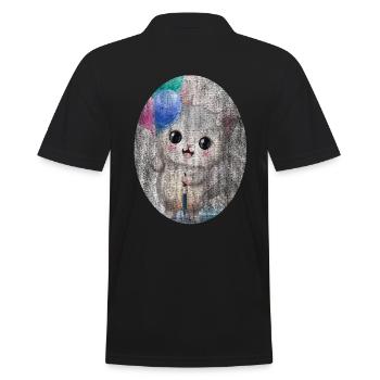 Kätzchen Katze mit Luftballon Gemälde - Männer Poloshirt - Schwarz - Hinten - Kai (181cm)