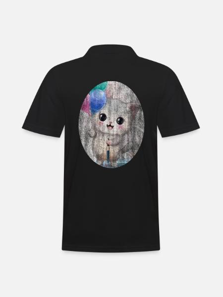 Kätzchen Katze mit Luftballon Gemälde - Männer Poloshirt - Schwarz