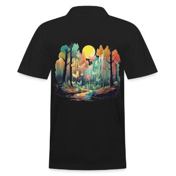 Wald Natur Bäume Baum Sonne Herbst - Männer Poloshirt - Schwarz - Hinten - Kai (181cm)