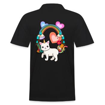 Regenbogen Einhorn Katze Blumen Frühling Sommer - Männer Poloshirt - Schwarz - Hinten - Kai (181cm)