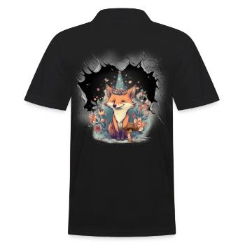 mystical fox foxes fairy tale fairy tale character child - Men's Polo Shirt - black - Back - Kai (181cm)