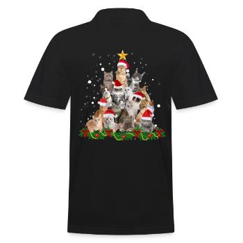 Funny cats Christmas tree - Men's Polo Shirt - black - Back - Kai (181cm)