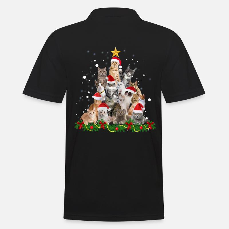 Lustige Katzen Weihnachtsbaum - Männer Poloshirt - Schwarz