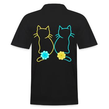 Cat Spring Flower Cats Retro Vintage 80s - Men's Polo Shirt - black - Back - Kai (181cm)
