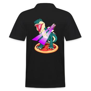 Dino on Pizza Cat rides TRex with laser eyes - Men's Polo Shirt - black - Back - Kai (181cm)