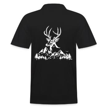 Deer with deer antlers Mountains Nature Landscape - Men's Polo Shirt - black - Back - Kai (181cm)