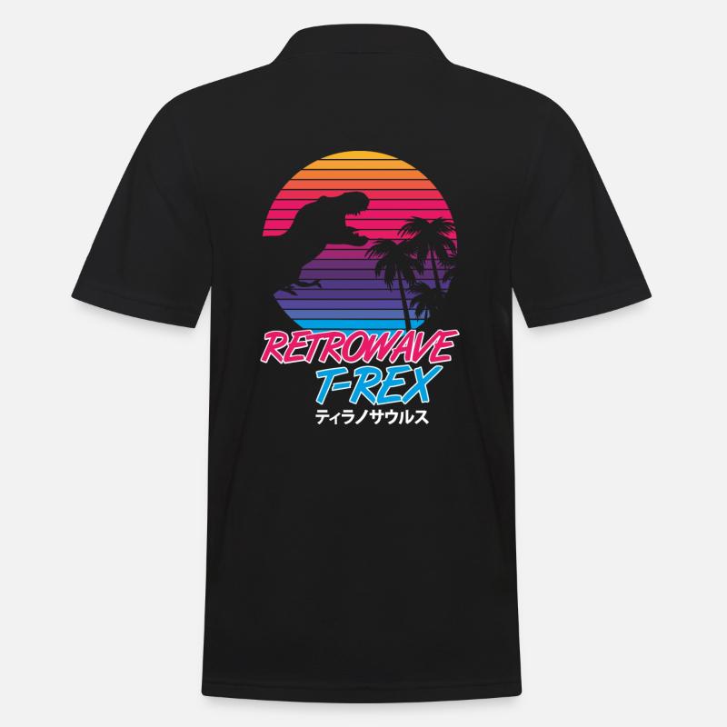 Retrowave T-Rex - Männer Poloshirt - Schwarz