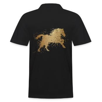Goldenes Pferd - Horse - Geschenkidee - Männer Poloshirt - Schwarz - Hinten - Kai (181cm)