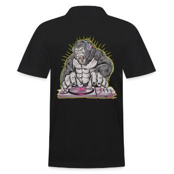Gorilla DJ, Sommer Party Musik Club Kopfhörer FUN - Männer Poloshirt - Schwarz - Hinten - Kai (181cm)