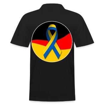Deutschlandfahne mit ukrainischer Friedensschleife - Männer Poloshirt - Schwarz - Hinten - Kai (181cm)