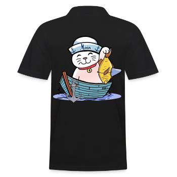 maritim Katze Katzen Matrose Moin Fisch Fischer - Männer Poloshirt - Schwarz - Hinten - Kai (181cm)