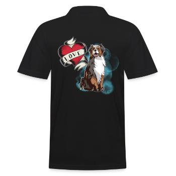 Australian Shepherd, Love Heart, Dog Fan, Gift - Men's Polo Shirt - black - Back - Kai (181cm)