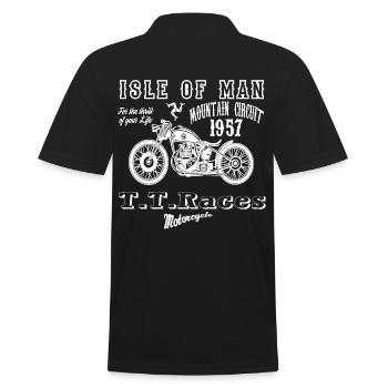 isle of man 1957,Motorrad Renn-Shirt Vintage Biker - Männer Poloshirt - Schwarz - Hinten - Kai (181cm)