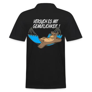 Bär,Gemütlichkeit,Relax Hängematte,Urlaub Pause - Männer Poloshirt - Schwarz - Hinten - Kai (181cm)