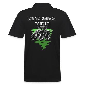 Echte Helden fahren Traktor, Trecker Landwirt HOF - Männer Poloshirt - Schwarz - Hinten - Kai (181cm)