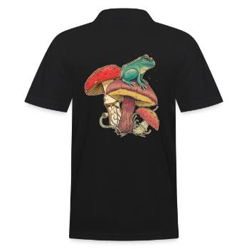 Pilzfreunde, Pilzsammler, Natur Frosch Fliegenpilz - Männer Poloshirt - Schwarz - Hinten - Kai (181cm)