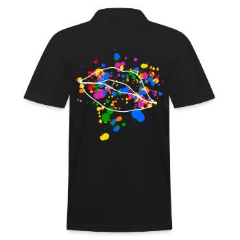 Volle LGBT Pride Lippen mit bunten Farbklecksen - Männer Poloshirt - Schwarz - Hinten - Kai (181cm)